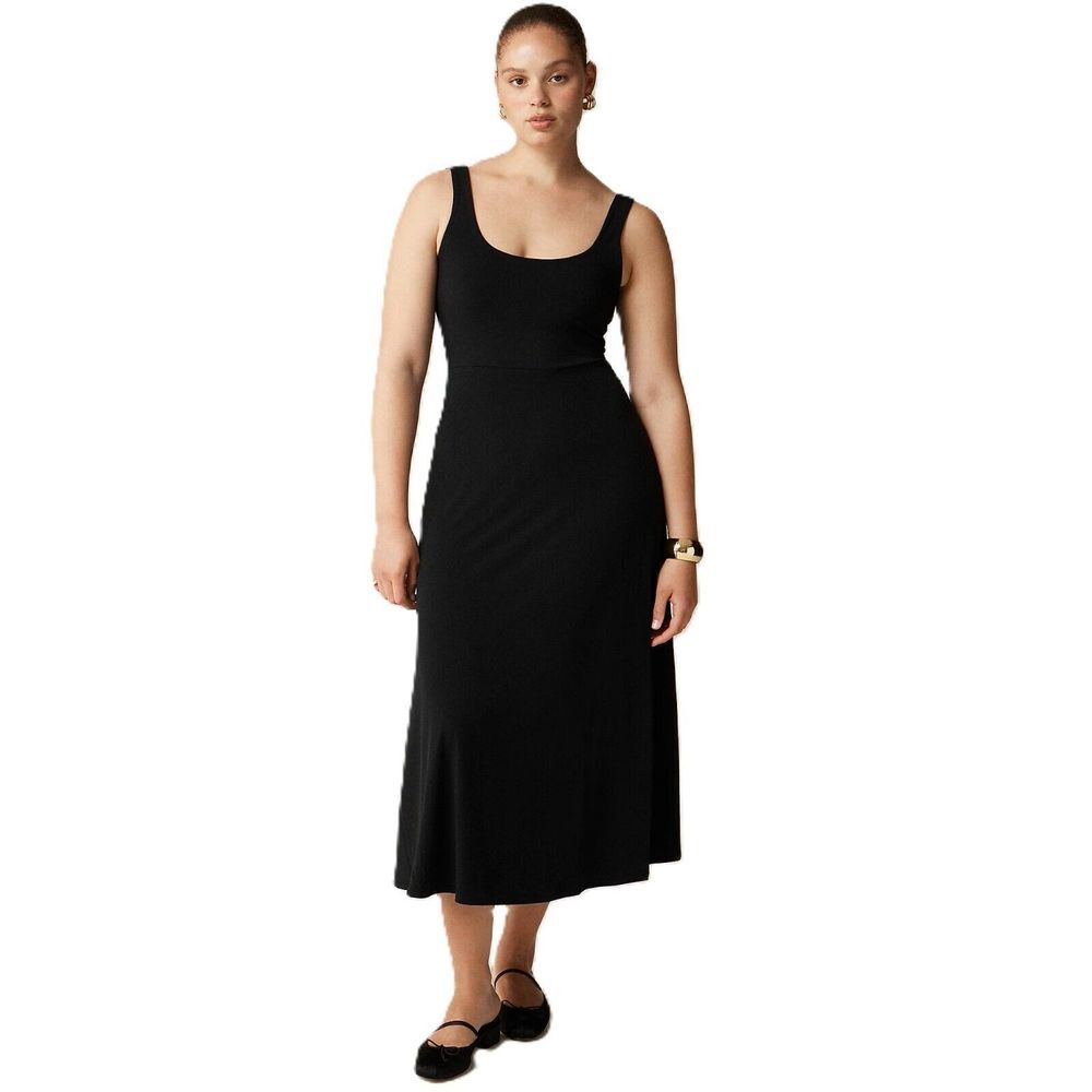 J Crew Midi Dress Womens XS Black Tankdress A-Line Scoopneck Sleeveless‎ Stretch
